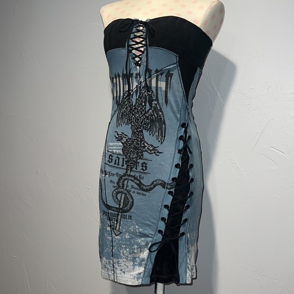 SALVAGE lace up blue tunic tupe top dress - Picture 3 of 8